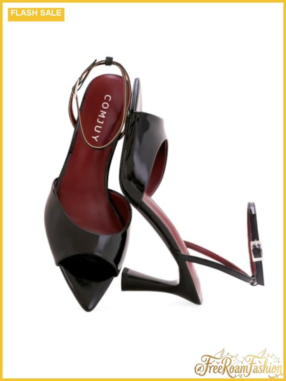 COMJUY Kitten Heel Peep Toe Ankle Strap Sandals